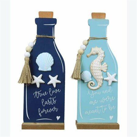 YOUNGS Wood Nautical Shaped Bottle with Beads & Tassel Accent Tabletop, 2 Assorted Color 62286